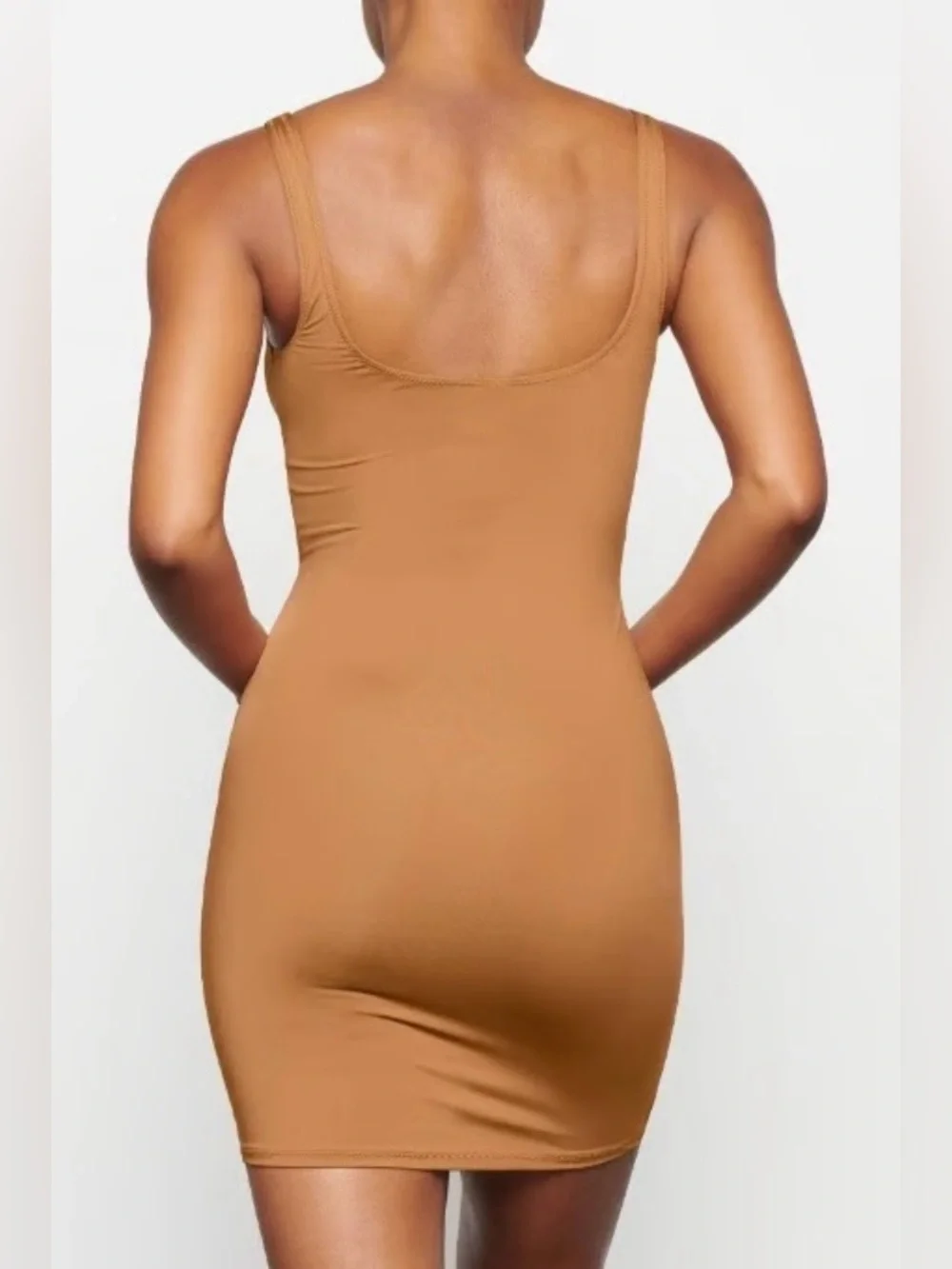 Skims NWT Swim Dress Bodycon Tank Mini Dress Almond Brown Size XL